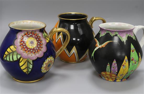 Three Carlton ware Art Deco jugs, including Lightning pattern height 17cm Three Carlton ware Art Deco jugs, including Lightning pattern height 17cm