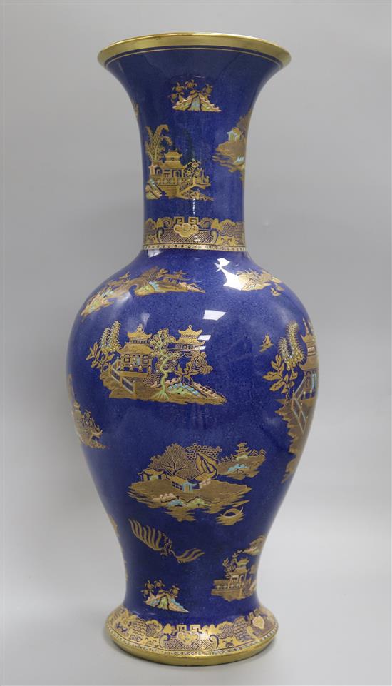 A large Carlton ware Temple pattern powder blue lustre Kang Hsi vase height 45cm A large Carlton ware Temple pattern powder blue lustre Kang Hsi vase height 45cm
