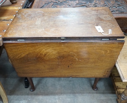 A George III mahogany single drop leaf pad foot table, width 76cm extended, width 73cm, height 69cm