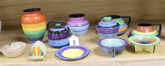 Ten items of Carlton ware Art Deco Medley pattern banded wares tallest height 15cm Ten items of Carlton ware Art Deco Medley pattern banded wares tallest height 15cm