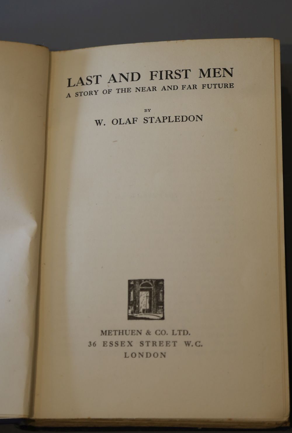 Stapledon, W Olaf - Last and First Men. A story of the near and far future, 8vo, blue cloth, gilt letter spine, Methuen & Co. Ltd, Lond