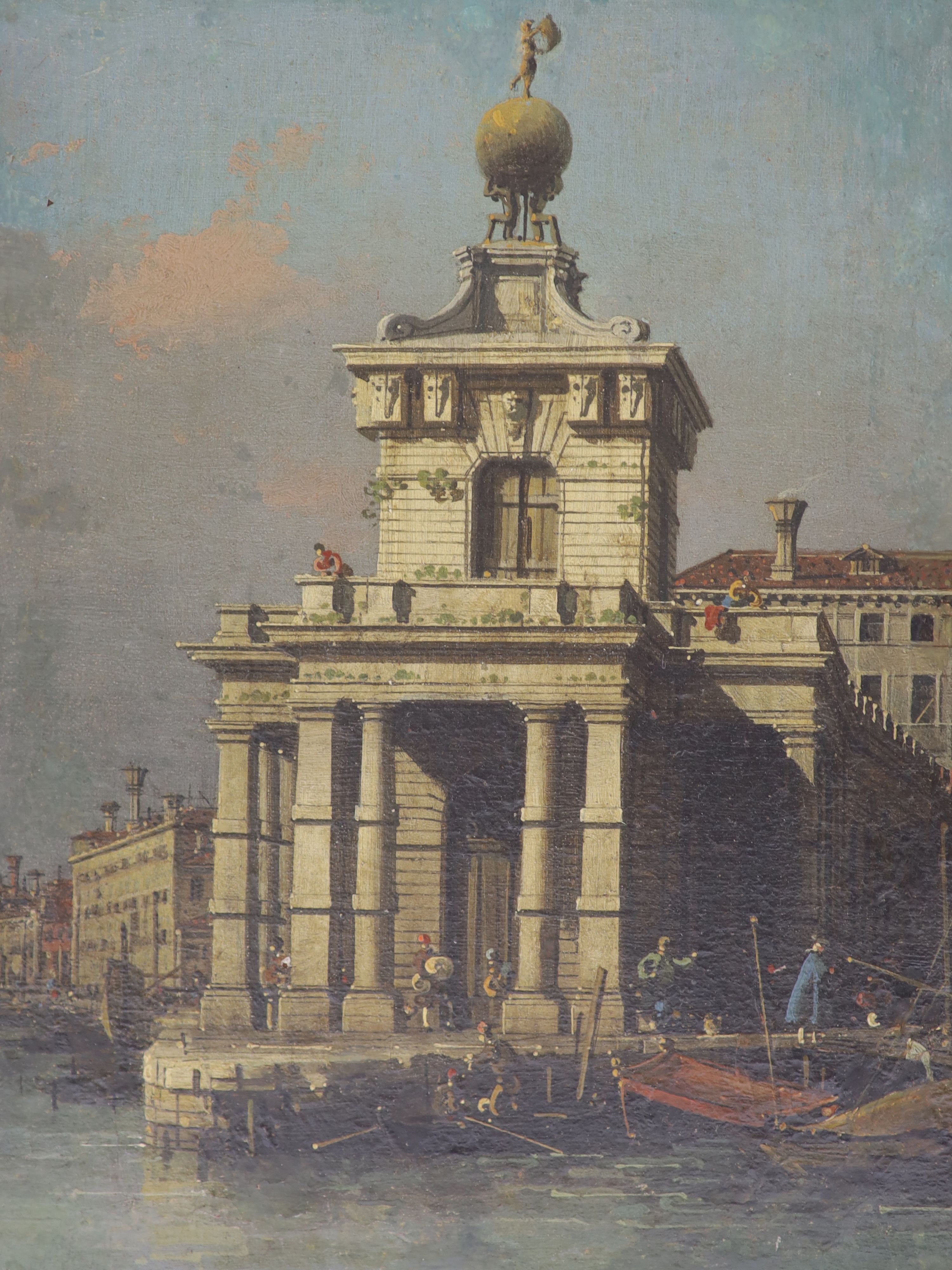 Giovanni Antonio Canal called Canaletto (1697-1768), Venice, The Dogana from the Bacino di San Marco, oil on canvas, 11 x 8.5in.