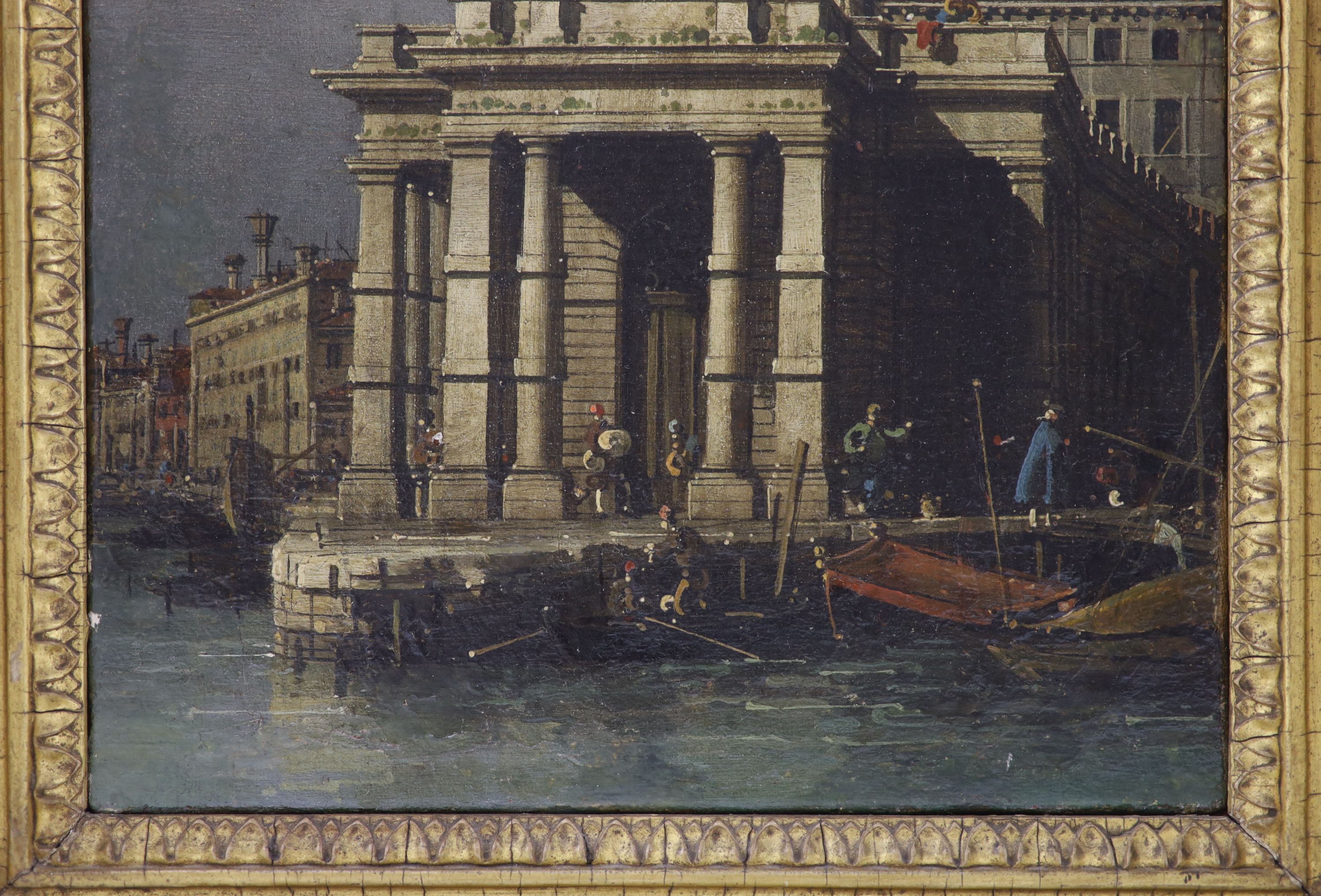 Giovanni Antonio Canal called Canaletto (1697-1768), Venice, The Dogana from the Bacino di San Marco, oil on canvas, 11 x 8.5in.
