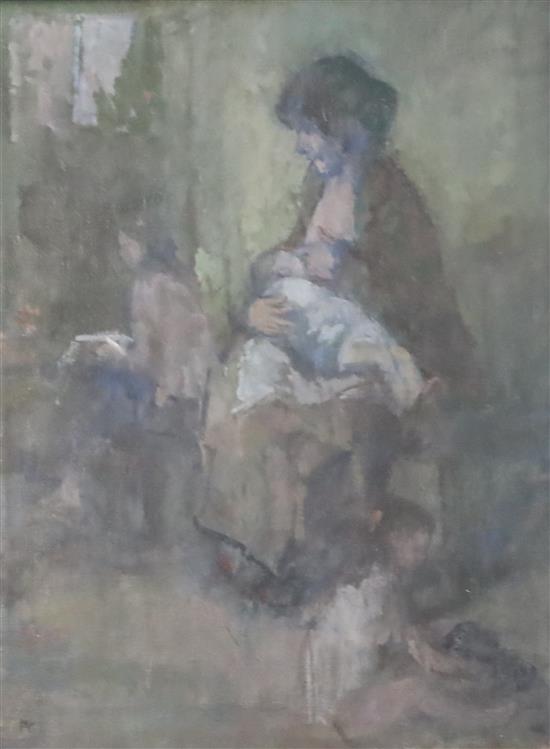 § Peter Greenham (1909-1992) Mother and child in the kitchen, 1983 16.5 x 13.5in. § Peter Greenham (1909-1992) Mother and child in the kitchen, 1983 16.5 x 13.5in.
