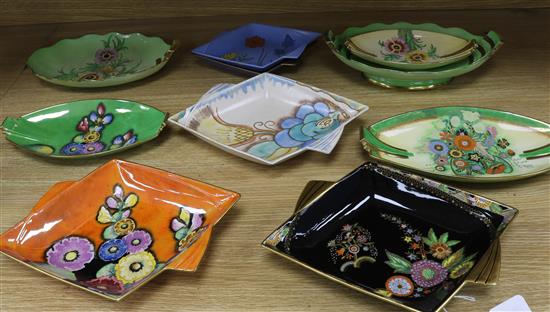 Ten Carlton ware Art Deco lozenge shaped dishes, various designs including Bell pattern Ten Carlton ware Art Deco lozenge shaped dishes, various designs including Bell pattern