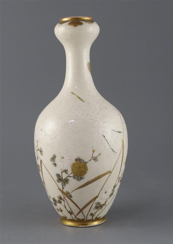 A Japanese Satsuma pottery garlic neck vase, by Kinkozan, late 19th century, H.31cm A Japanese Satsuma pottery garlic neck vase, by Kinkozan, late 19th century, H.31cm