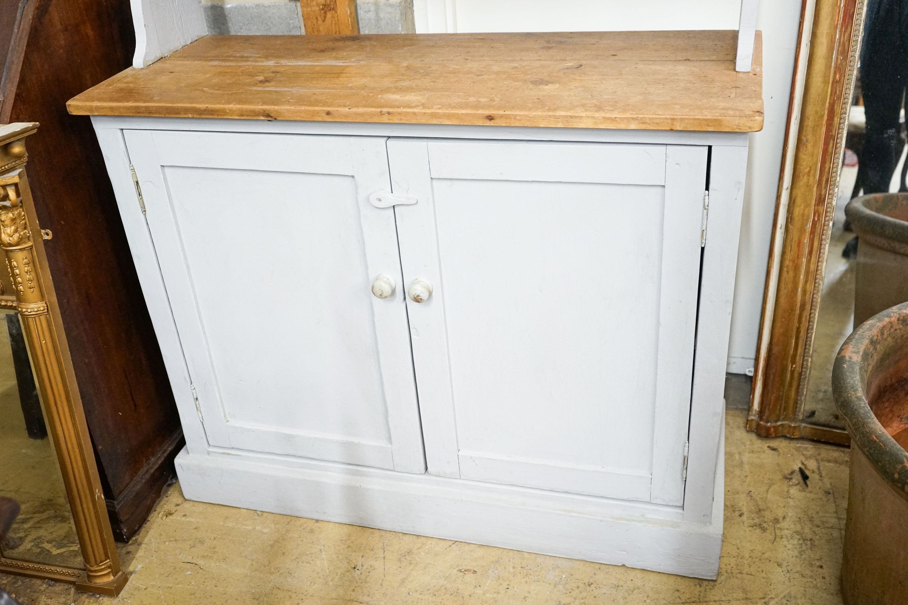 A Victorian and later part painted pine dresser, length 106cm, depth 41cm, height 110cm