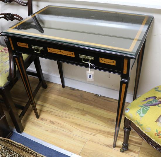 An ebonised and sycamore Godwin style side table W.76cm An ebonised and sycamore Godwin style side table W.76cm