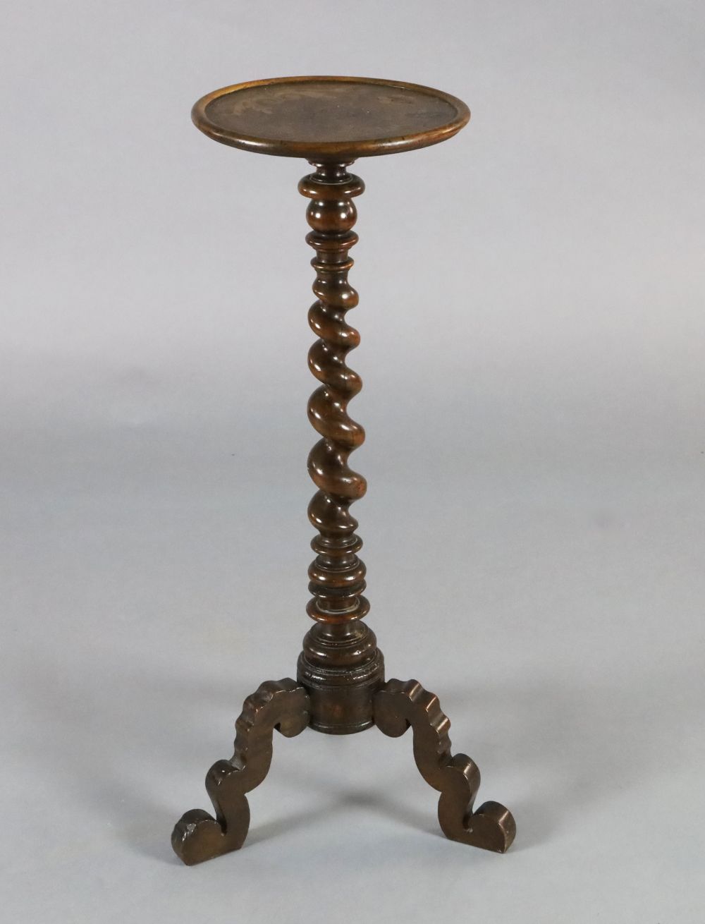 A late 17th century Dutch walnut candle stand, W.11in. H.2ft 8in. (later modification) A late 17th century Dutch walnut candle stand, W.11in. H.2ft 8in. (later modification)