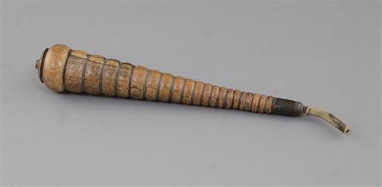 A George III rosewood wig powdering carrot, 11.5in., see Pinto plate 395 for a similar example A George III rosewood wig powdering carrot, 11.5in., see Pinto plate 395 for a similar example