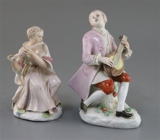Two Continental porcelain figures of musicians, probably Thuringia, mid 18th century, 17.5cm and 15cm