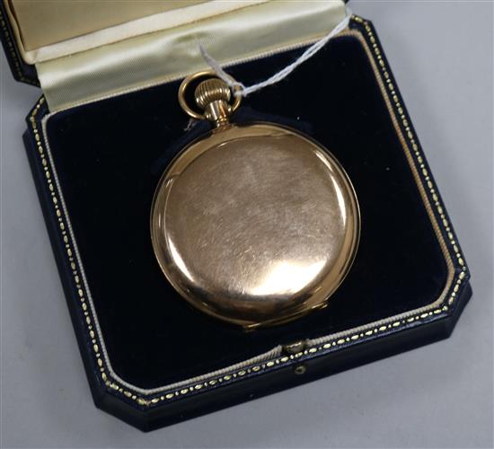 A gold plated quarter repeating hunter pocket watch. A gold plated quarter repeating hunter pocket watch.