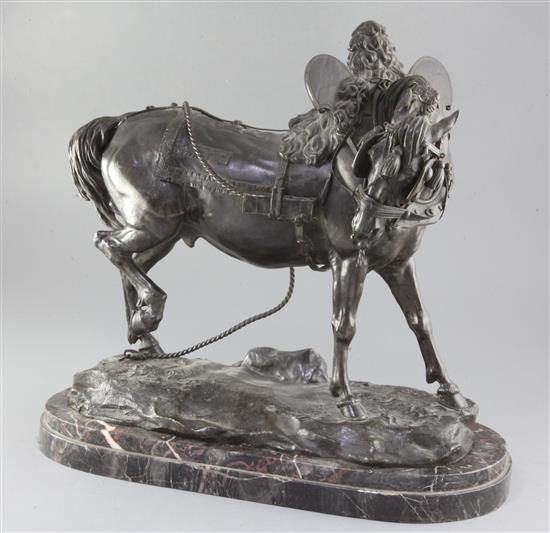After Jean-Francois Theodore Gechter (1796-1844). A 19th century French animalier bronze model of a tethered horse, height 16.5in. leng After Jean-Francois Theodore Gechter (1796-1844). A 19th century French animalier bronze model of a tethered horse, height 16.5in. leng
