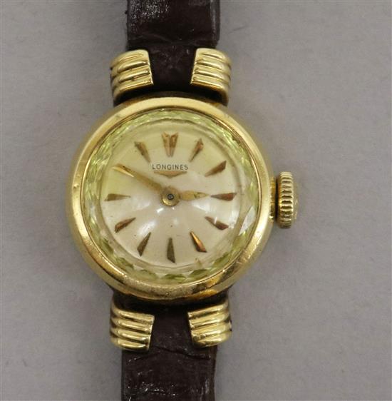 A Longines ladys 18ct gold wrist watch A Longines ladys 18ct gold wrist watch