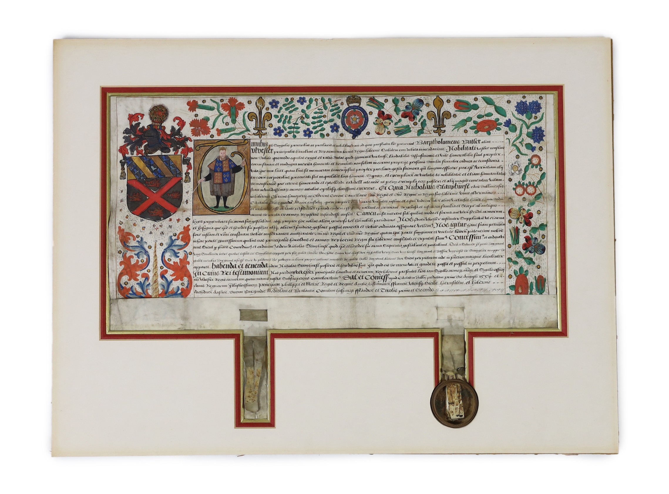 A Grant of Arms to Nicholas Stanyhurst of Dublin; 1 August 1554 30 x 57cm