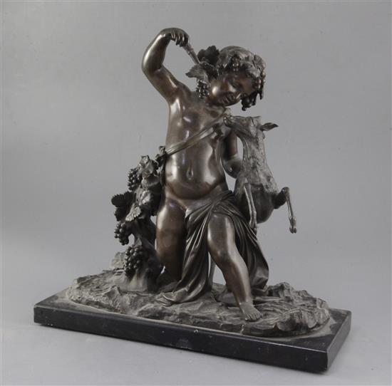 A 19th century French bronze group of a Bacchic putto and fawn, height 14.75in. A 19th century French bronze group of a Bacchic putto and fawn, height 14.75in.