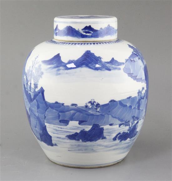 A Chinese blue and white ovoid jar and cover, 18th/19th century, height 23.2cm A Chinese blue and white ovoid jar and cover, 18th/19th century, height 23.2cm