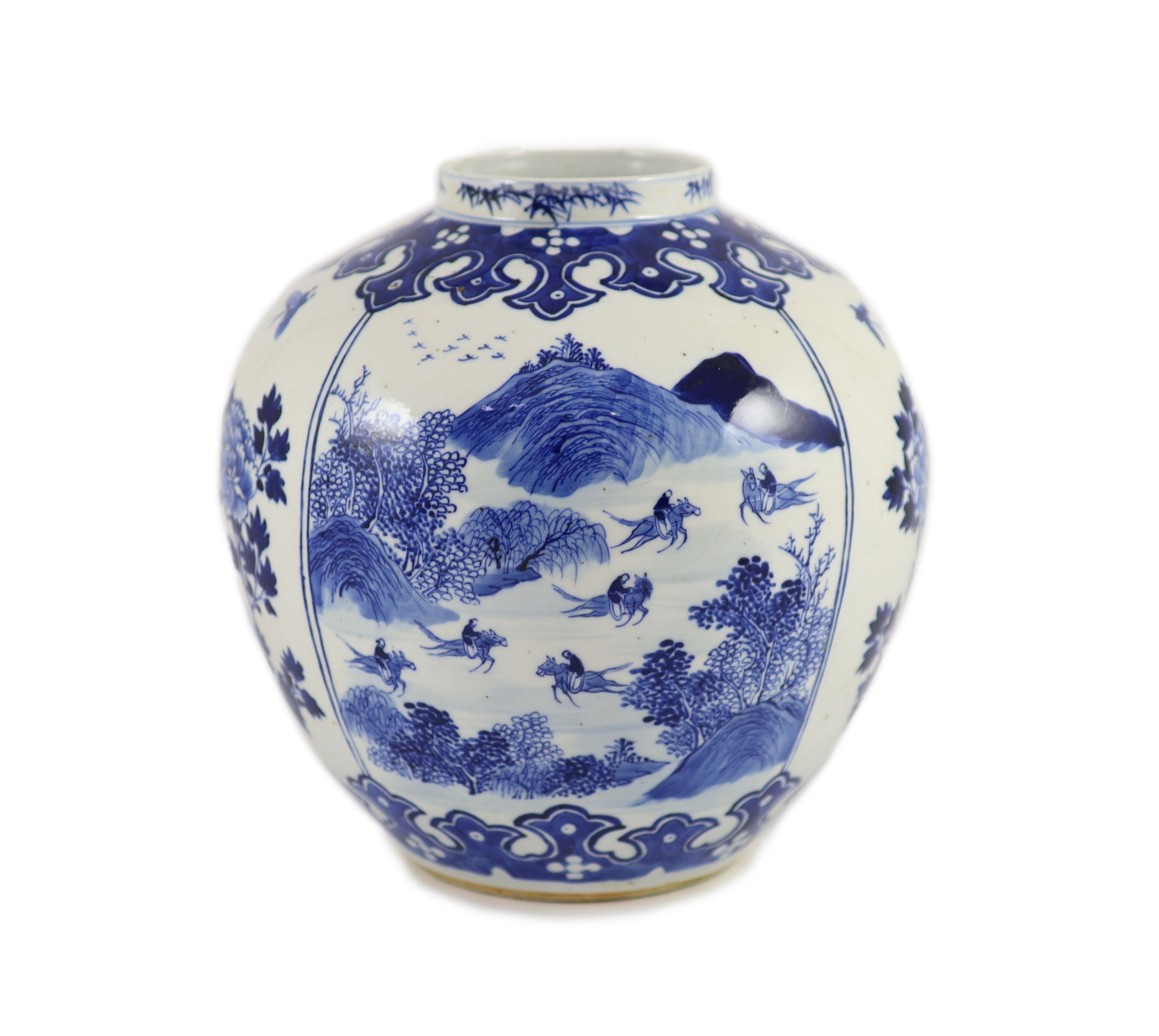 A Chinese blue and white ovoid jar, 19th century, 22.5 cm high