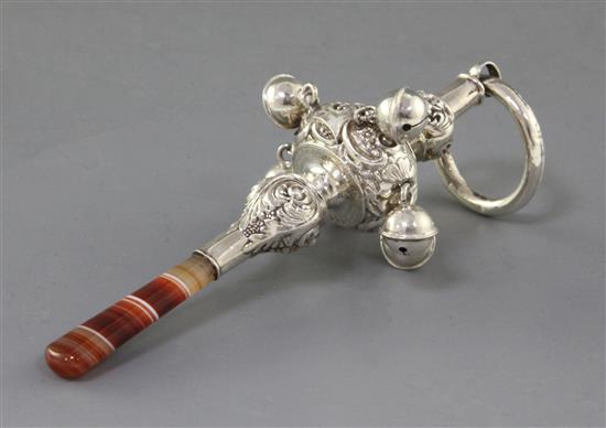 A late Victorian silver childs rattle by Crisford & Norris, 17cm. A late Victorian silver childs rattle by Crisford & Norris, 17cm.