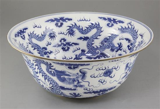 A large Chinese blue and white dragon bowl, diameter 38.5cm A large Chinese blue and white dragon bowl, diameter 38.5cm