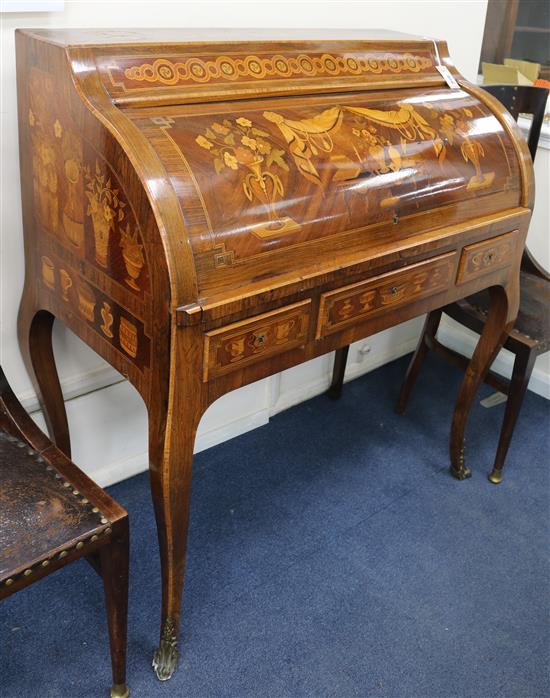 A Louis XV style marquetry and kingwood bureau à cylinder W.100cm A Louis XV style marquetry and kingwood bureau à cylinder W.100cm