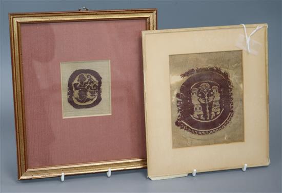 Two framed pre-Columbian fabric fragments Two framed pre-Columbian fabric fragments