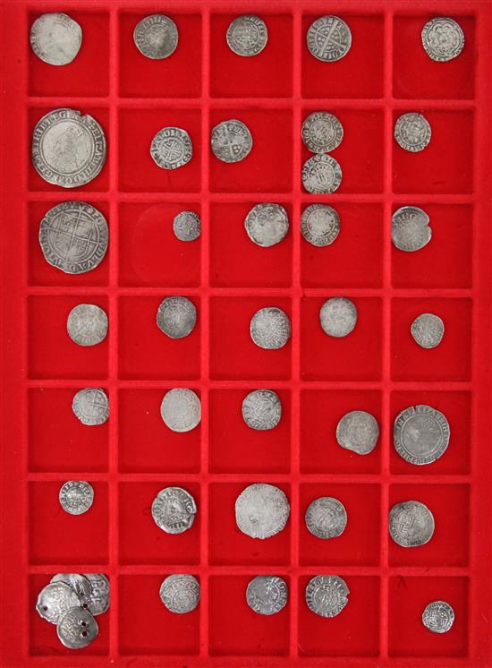 A collection of thirty nine British silver coins, Saxon to Stuart period, various grades A collection of thirty nine British silver coins, Saxon to Stuart period, various grades