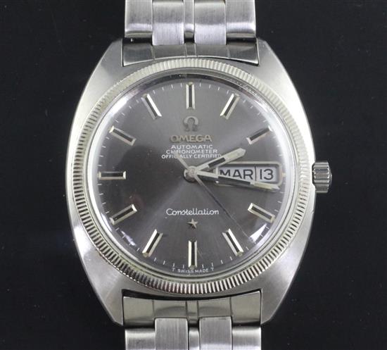 A gentlemans early 1970s stainless steel Omega Constellation automatic wrist watch, A gentlemans early 1970s stainless steel Omega Constellation automatic wrist watch,