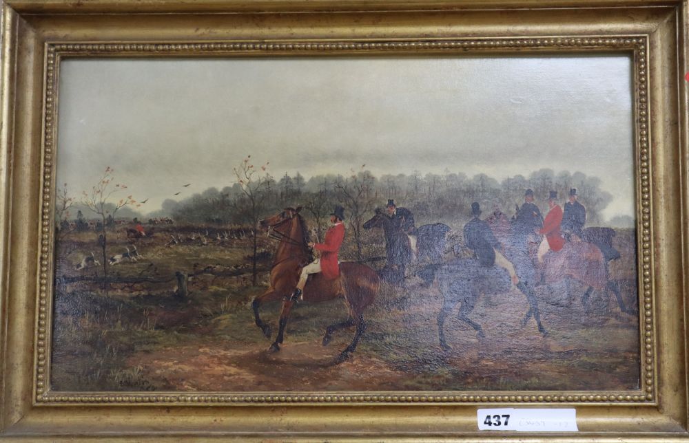 S. Martin, oil on canvas, Hunting scene, signed and dated 1880, 29 x 50cm