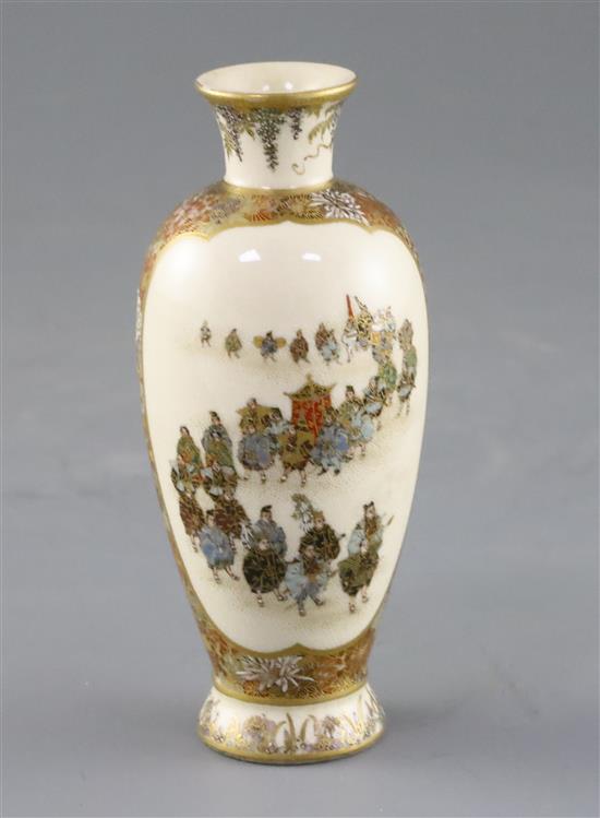 A fine Japanese Satsuma pottery ovoid vase, by Yabu Meizan, Meiji period, H.11cm A fine Japanese Satsuma pottery ovoid vase, by Yabu Meizan, Meiji period, H.11cm