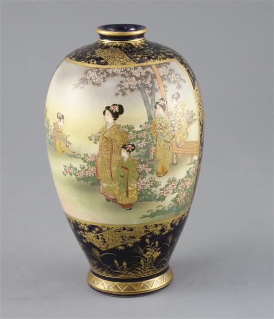 A Japanese Satsuma pottery ovoid vase, by Kozan, Meiji period, H.18.5cm A Japanese Satsuma pottery ovoid vase, by Kozan, Meiji period, H.18.5cm