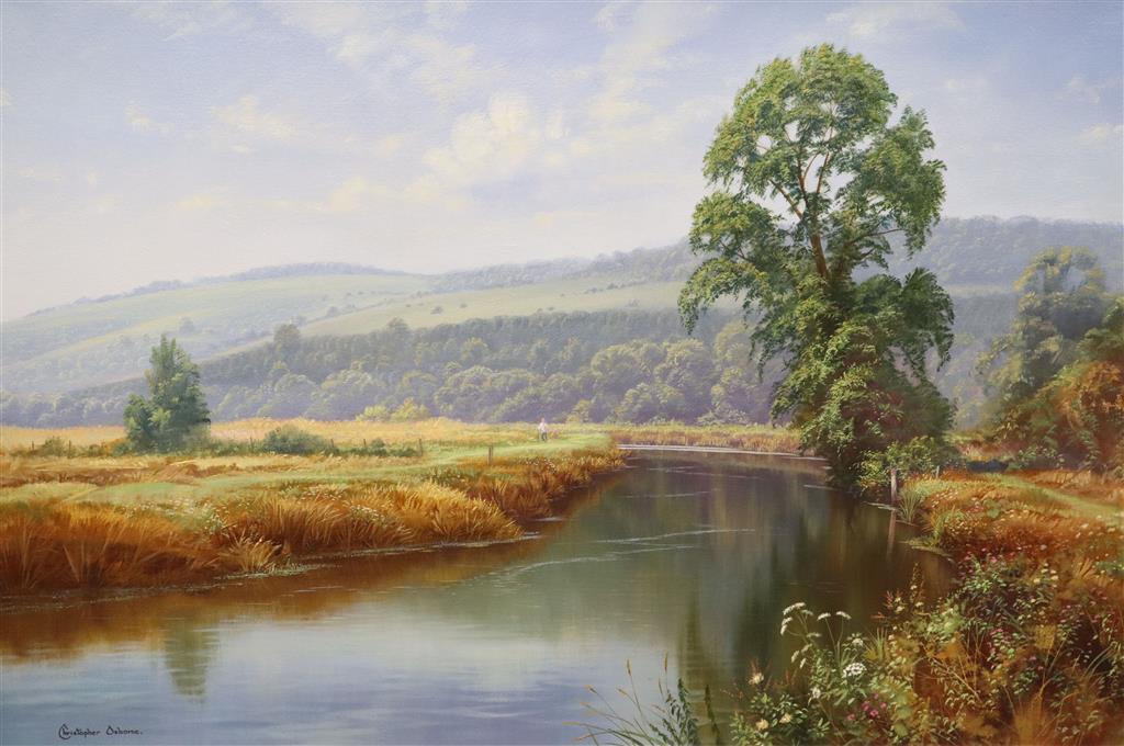 Christopher Osborne (b. 1947), The Arun near Amberly, signed and inscribed verso, oil on canvas, 49.5 x 75cm