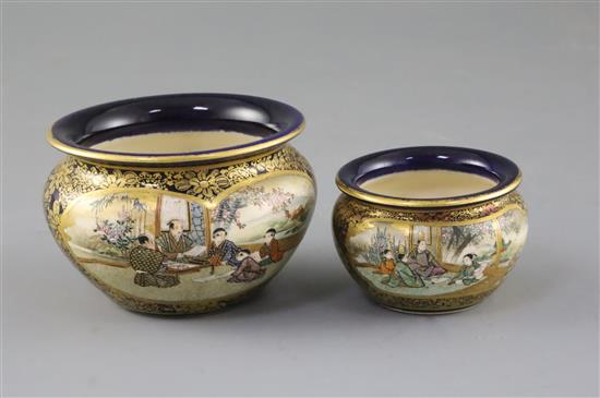 Two graduated Japanese Satsuma pottery bowls, by Kinkozan, Meiji period, Diam.9cm and 6.5cm Two graduated Japanese Satsuma pottery bowls, by Kinkozan, Meiji period, Diam.9cm and 6.5cm