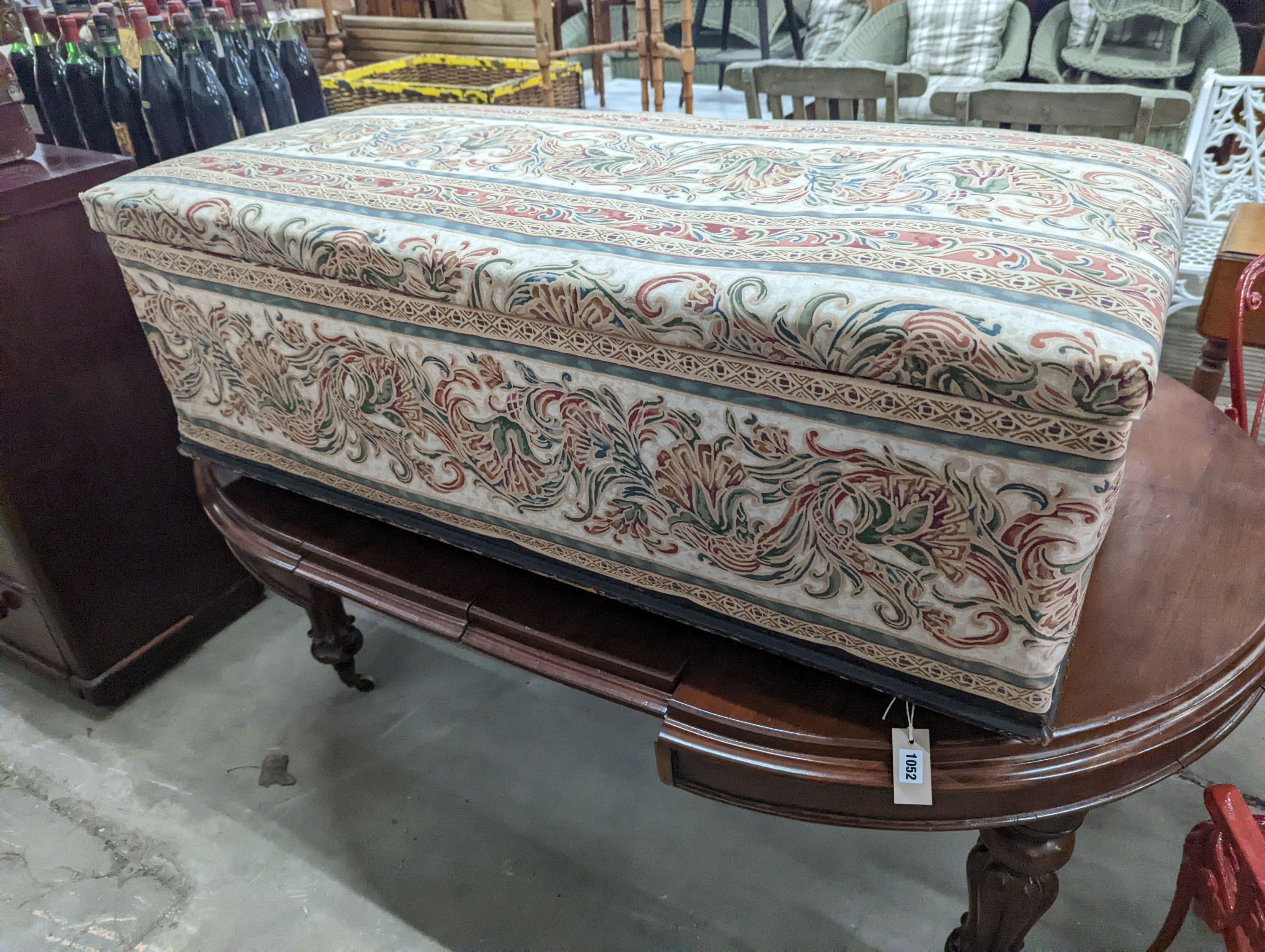 A late Victorian upholstered ottoman, length 121cm, depth 56cm, height 45cm