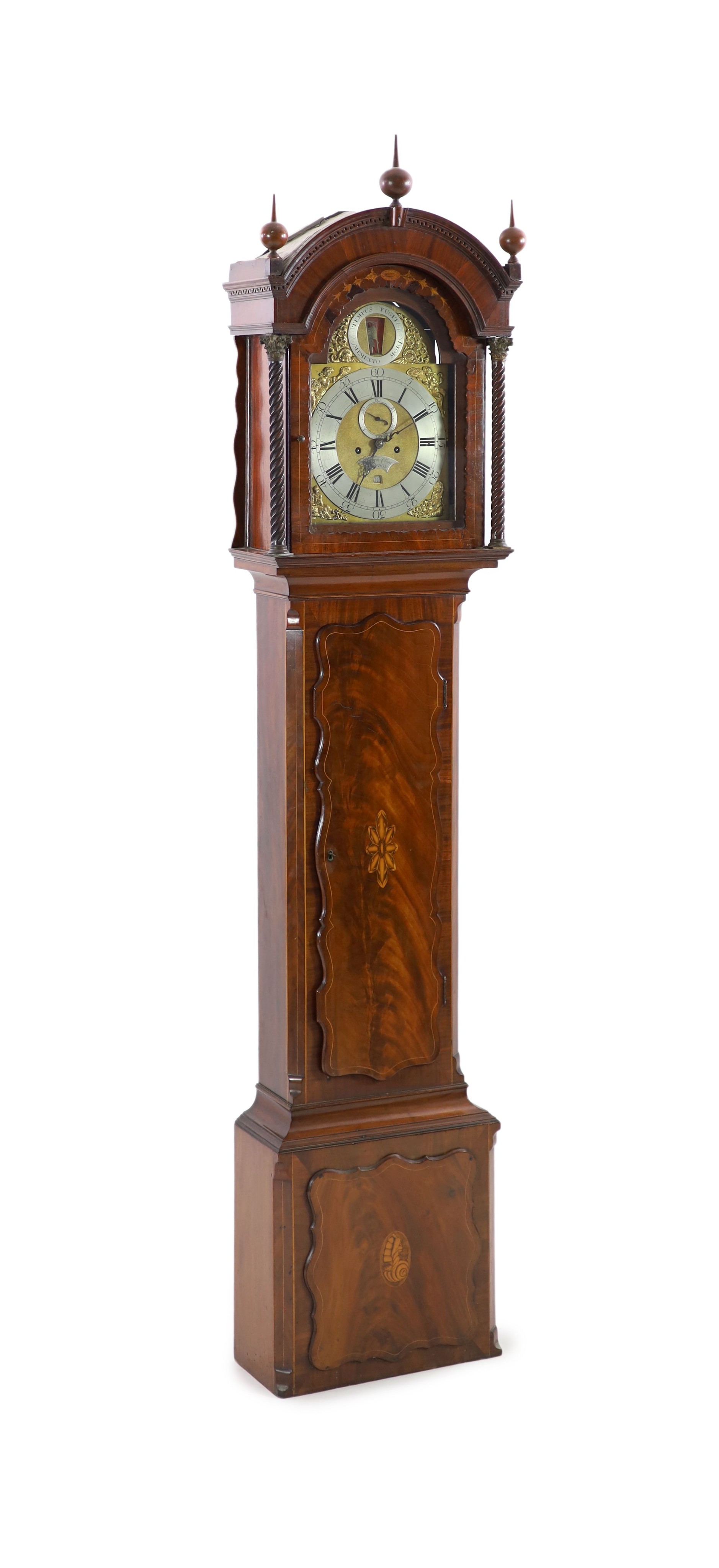 Joseph Clegg of London. A George III inlaid mahogany eight day longcase clock, W.50cm H.251cm