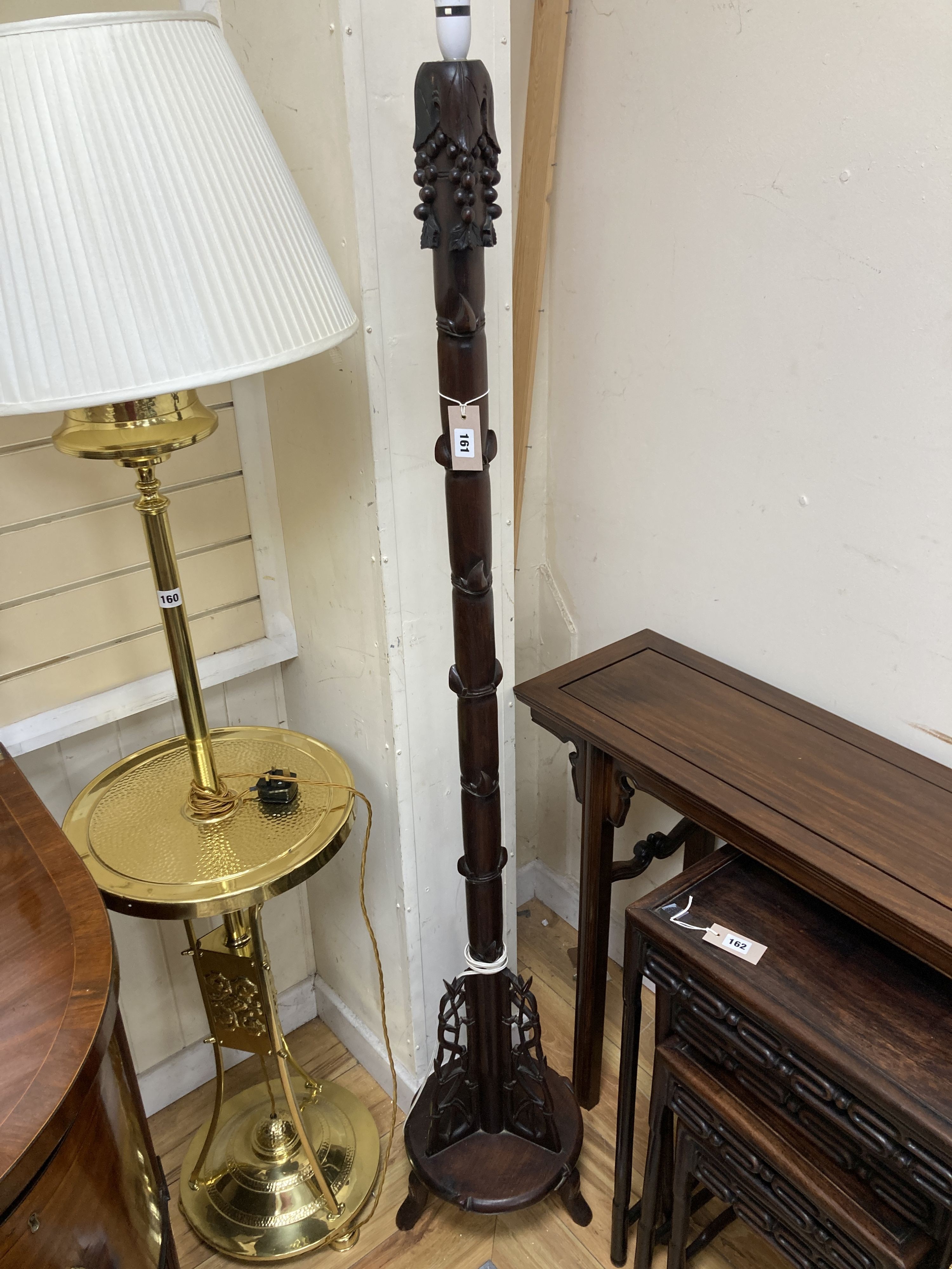 A Chinese carved hardwood floor lamp. H-167cm.