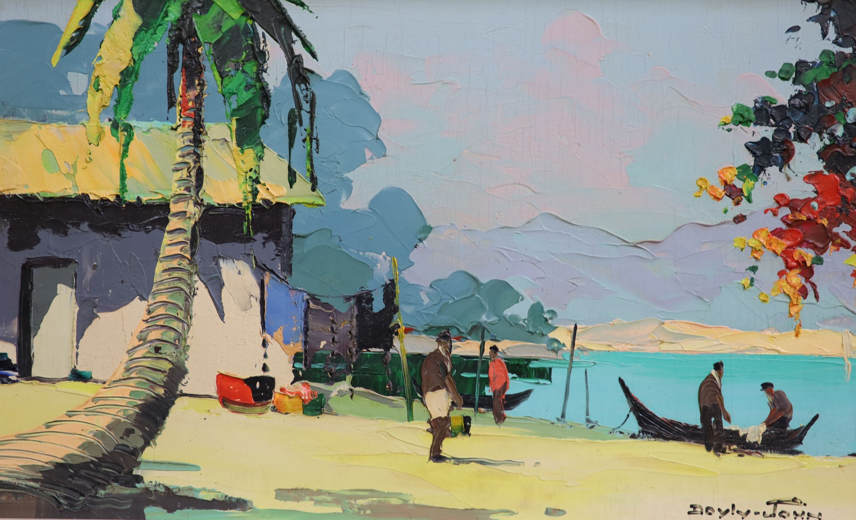 Cecil Rochfort D'Oyly John (1906-1993), Caribbean beach scene, oil on wooden panel, 22 x 37cm