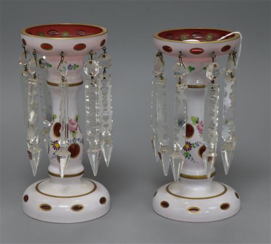 A pair of Bohemian overlaid glass table lustres height 20cm