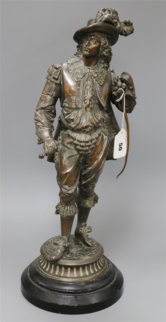 A spelter figure of a cavalier height 51cm