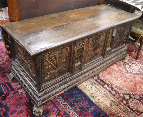 A Spanish walnut coffer, 18th century, W.138cm A Spanish walnut coffer, 18th century, W.138cm