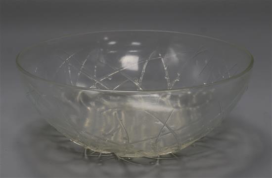 A René Lalique opalescent glass Graines DAsperges No.1 bowl, Marcilhac no.3221, moulded R.Lalique mark, 23.9cm A René Lalique opalescent glass Graines DAsperges No.1 bowl, Marcilhac no.3221, moulded R.Lalique mark, 23.9cm