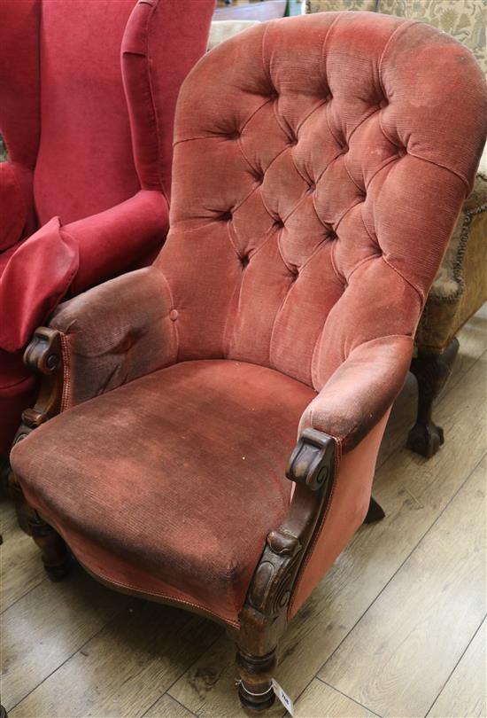 A Victorian button back nursing chair A Victorian button back nursing chair