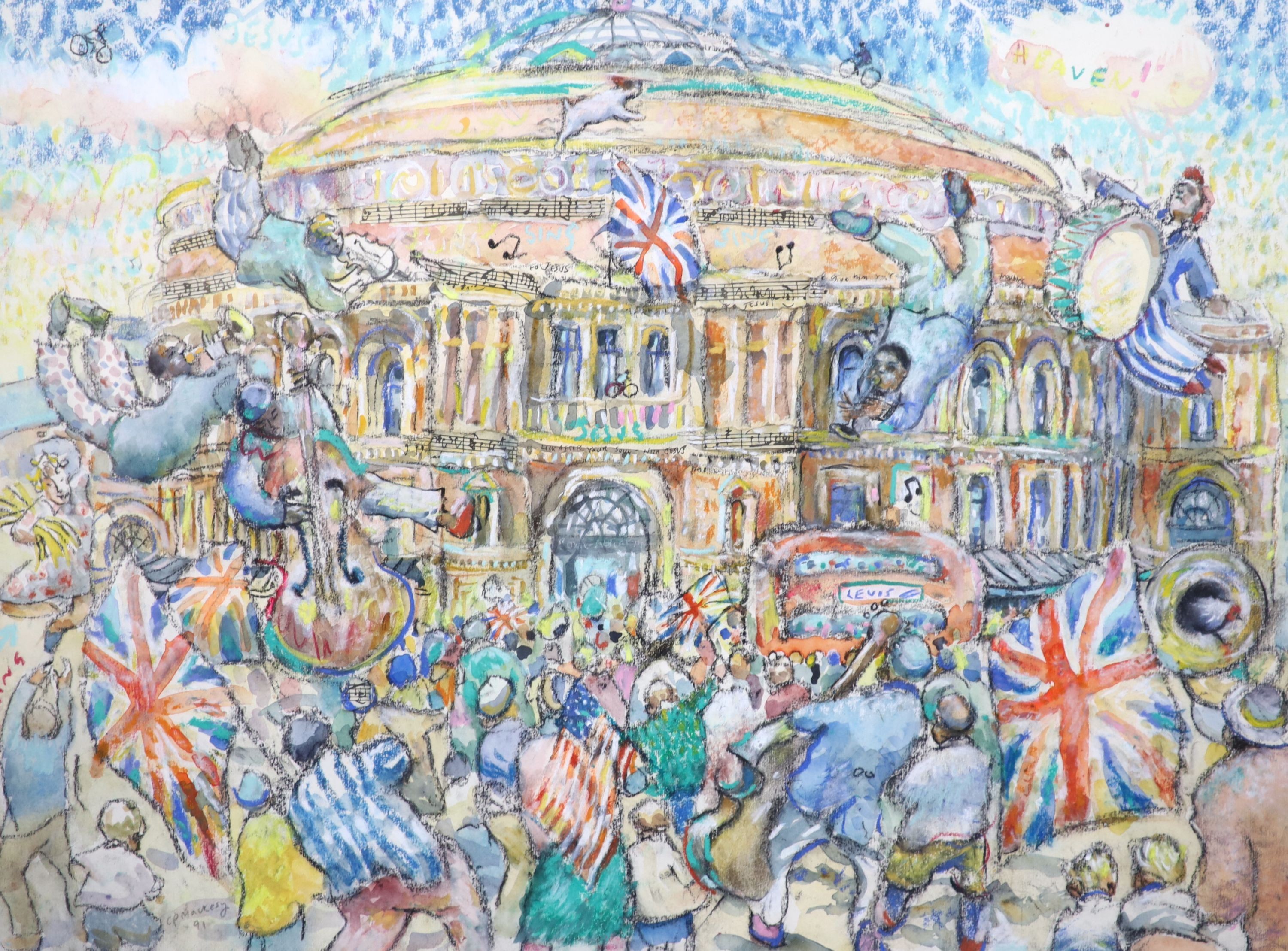 Charles Mackesy (1962-), Royal Albert Hall 2, pastel and watercolour, 45 x 61cm