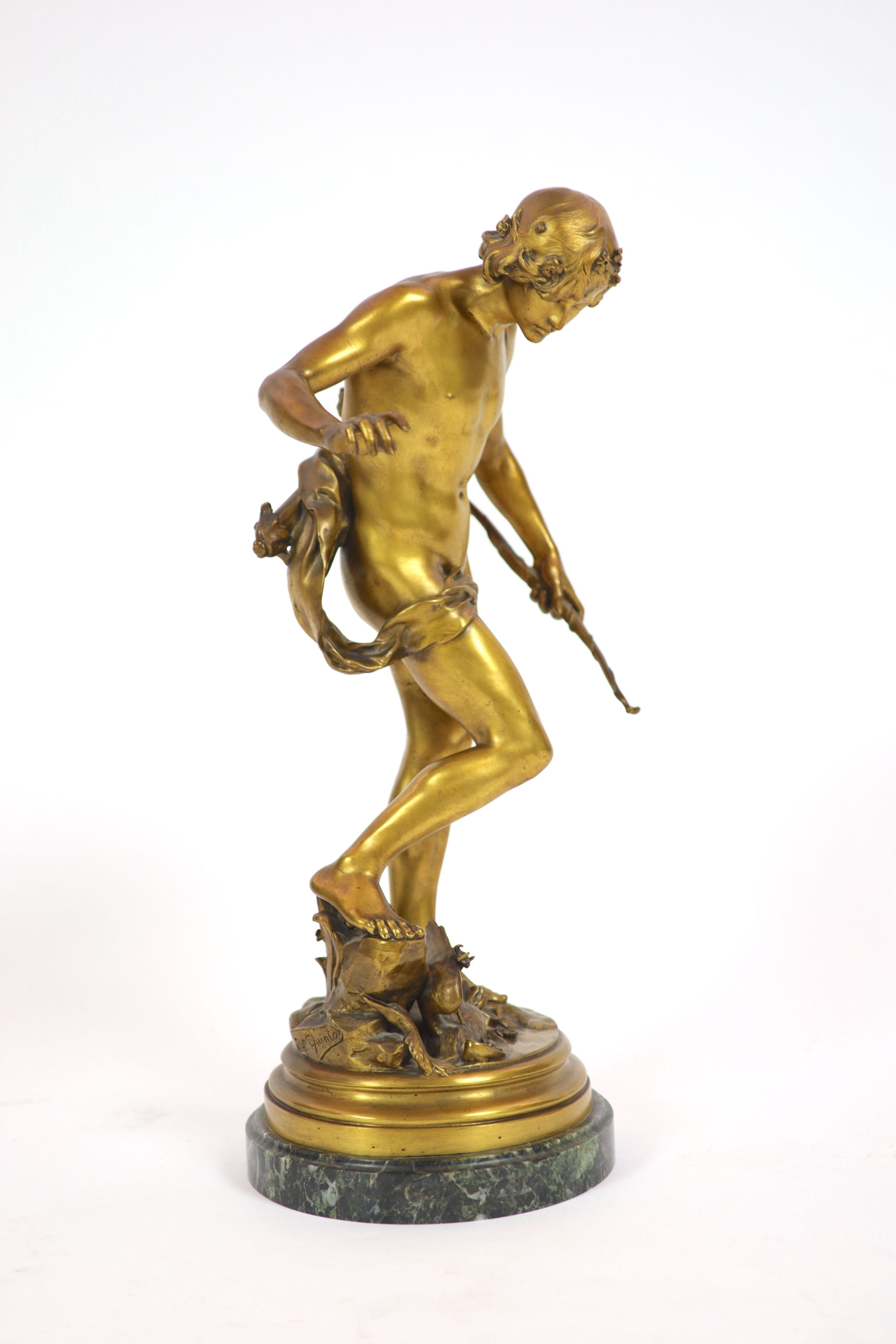 Eugene Quinton (1853-1892) a large gilt bronze figure ‘The Young Hunter’, H 61 cm.