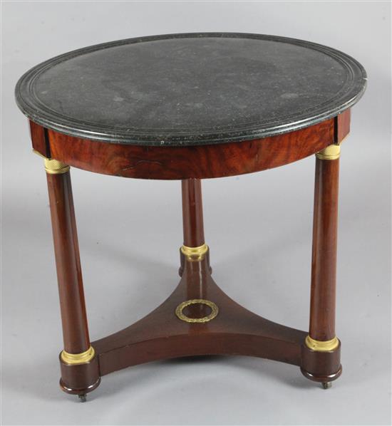 An Empire ormolu mounted mahogany centre table, Diam.2ft 8in. H.2ft 6in. An Empire ormolu mounted mahogany centre table, Diam.2ft 8in. H.2ft 6in.