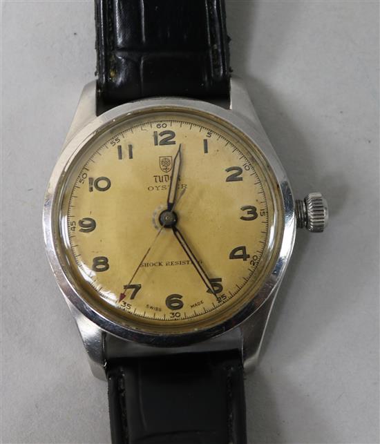A gentlemans steel Tudor Oyster manual wind wrist watch. A gentlemans steel Tudor Oyster manual wind wrist watch.