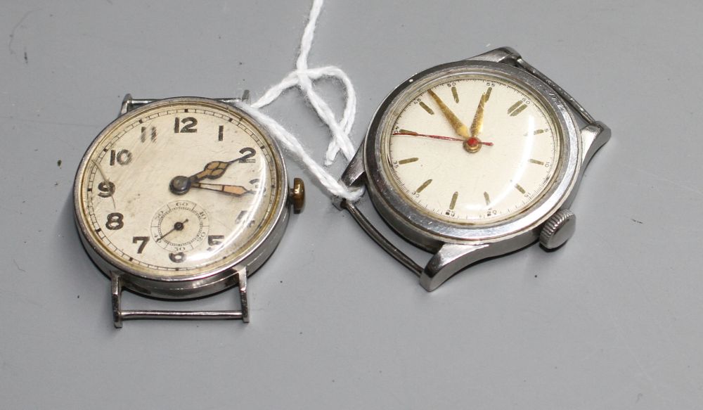 Two gentlemans mid 20th century stainless steel wrist watches, no straps.