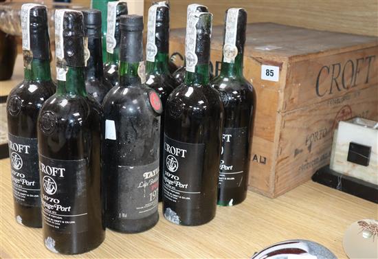 Eight bottles of Croft 1970 Port, one Warres 1975 and one Taylors Late Bottled Vintage, 1979 Eight bottles of Croft 1970 Port, one Warres 1975 and one Taylors Late Bottled Vintage, 1979