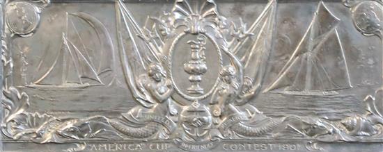 Americas Cup Interest: An American sterling silver plaque, made to commemorate the Americas Cup Contest 1901 plaque 6 x 14.5in., over Americas Cup Interest: An American sterling silver plaque, made to commemorate the Americas Cup Contest 1901 plaque 6 x 14.5in., over