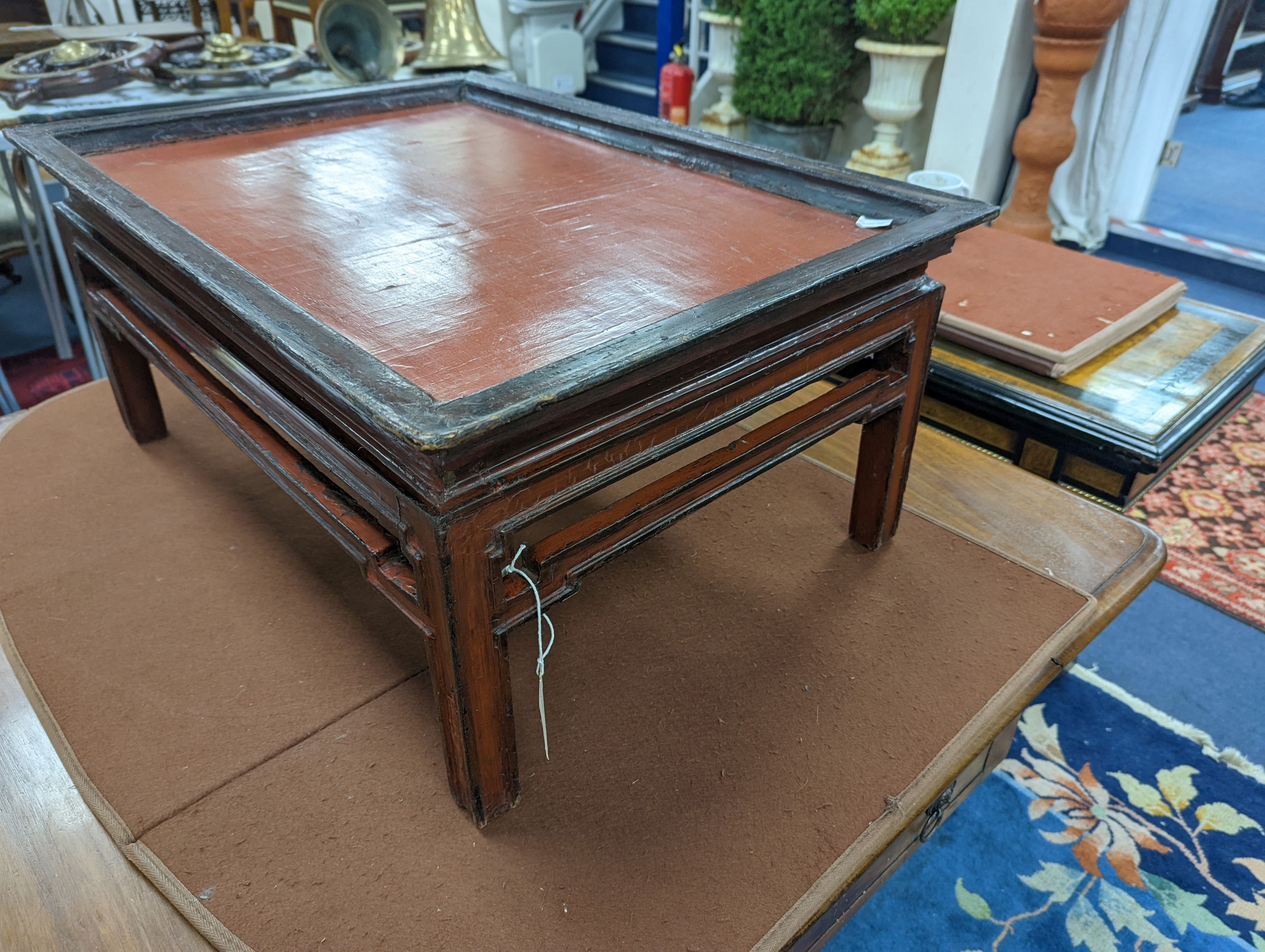 A Chinese rectangular lacquer low table, width 73cm, depth 52cm, height 33cm